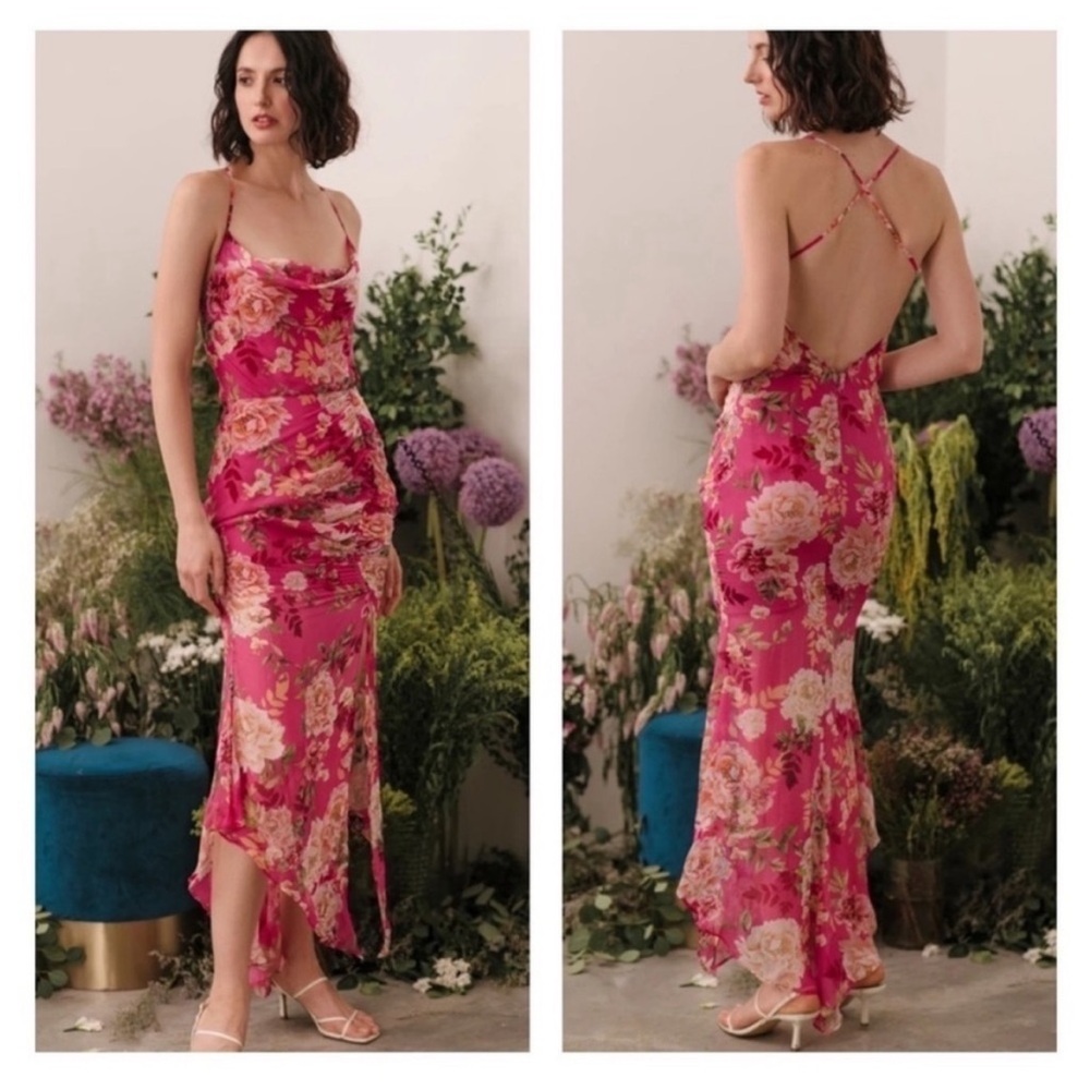 Sau Lee Freida Silk Dress Pink Floral Maxi Revolve Size US 4